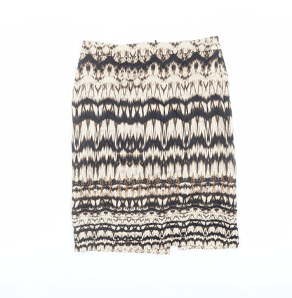 Marks and Spencer Womens Beige Geometric Cotton A-Line Skirt Size 10 Zip