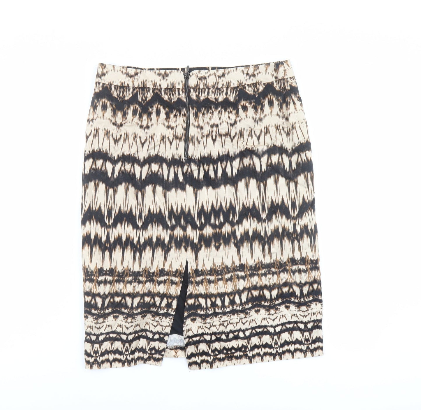 Marks and Spencer Womens Beige Geometric Cotton A-Line Skirt Size 10 Zip
