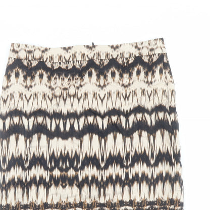 Marks and Spencer Womens Beige Geometric Cotton A-Line Skirt Size 10 Zip