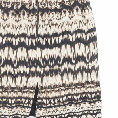 Marks and Spencer Womens Beige Geometric Cotton A-Line Skirt Size 10 Zip