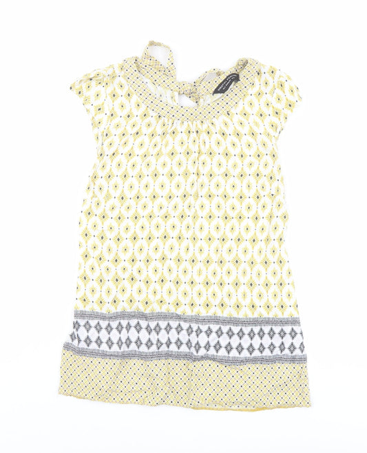Dorothy Perkins Womens Yellow Geometric Viscose Basic Blouse Size 8 Round Neck
