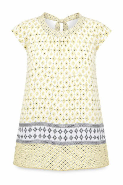 Dorothy Perkins Womens Yellow Geometric Viscose Basic Blouse Size 8 Round Neck