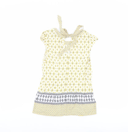 Dorothy Perkins Womens Yellow Geometric Viscose Basic Blouse Size 8 Round Neck