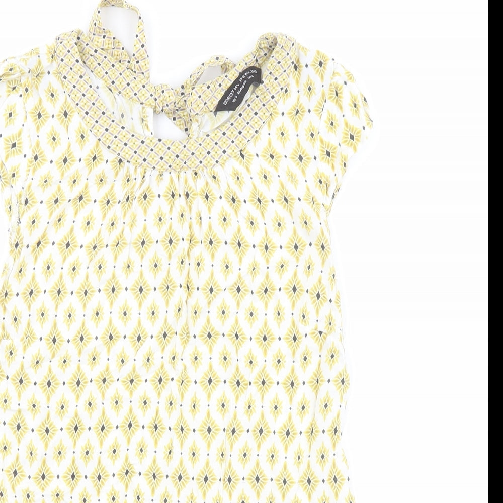 Dorothy Perkins Womens Yellow Geometric Viscose Basic Blouse Size 8 Round Neck