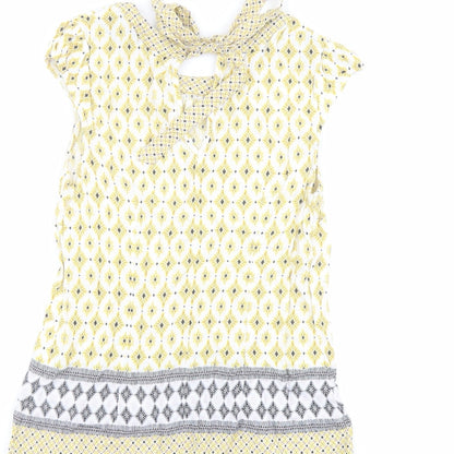 Dorothy Perkins Womens Yellow Geometric Viscose Basic Blouse Size 8 Round Neck