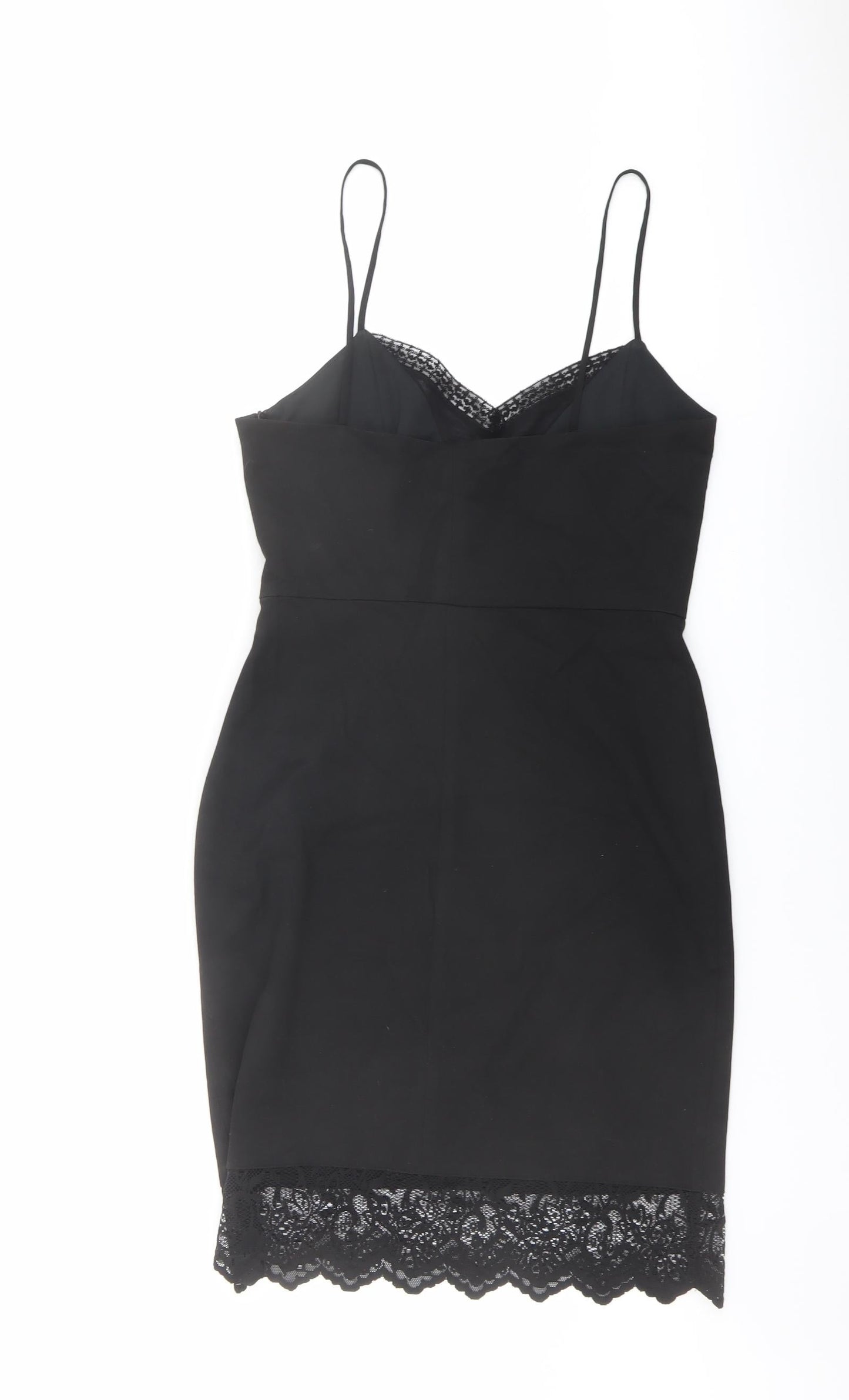 Zaraq Womens Black Polyester Shift Size M V-Neck Zip - Lace Details