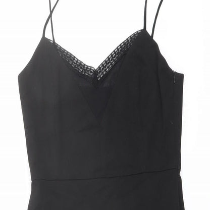 Zaraq Womens Black Polyester Shift Size M V-Neck Zip - Lace Details