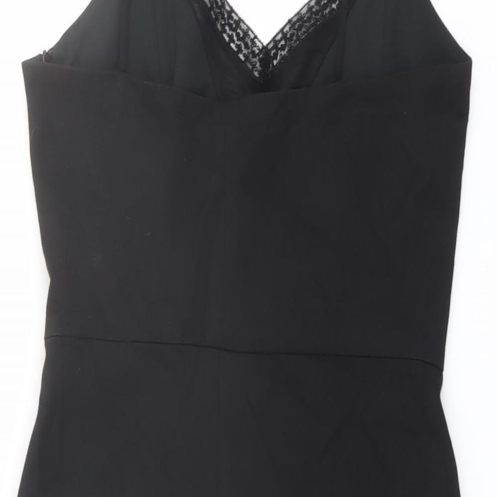 Zaraq Womens Black Polyester Shift Size M V-Neck Zip - Lace Details