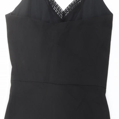 Zaraq Womens Black Polyester Shift Size M V-Neck Zip - Lace Details