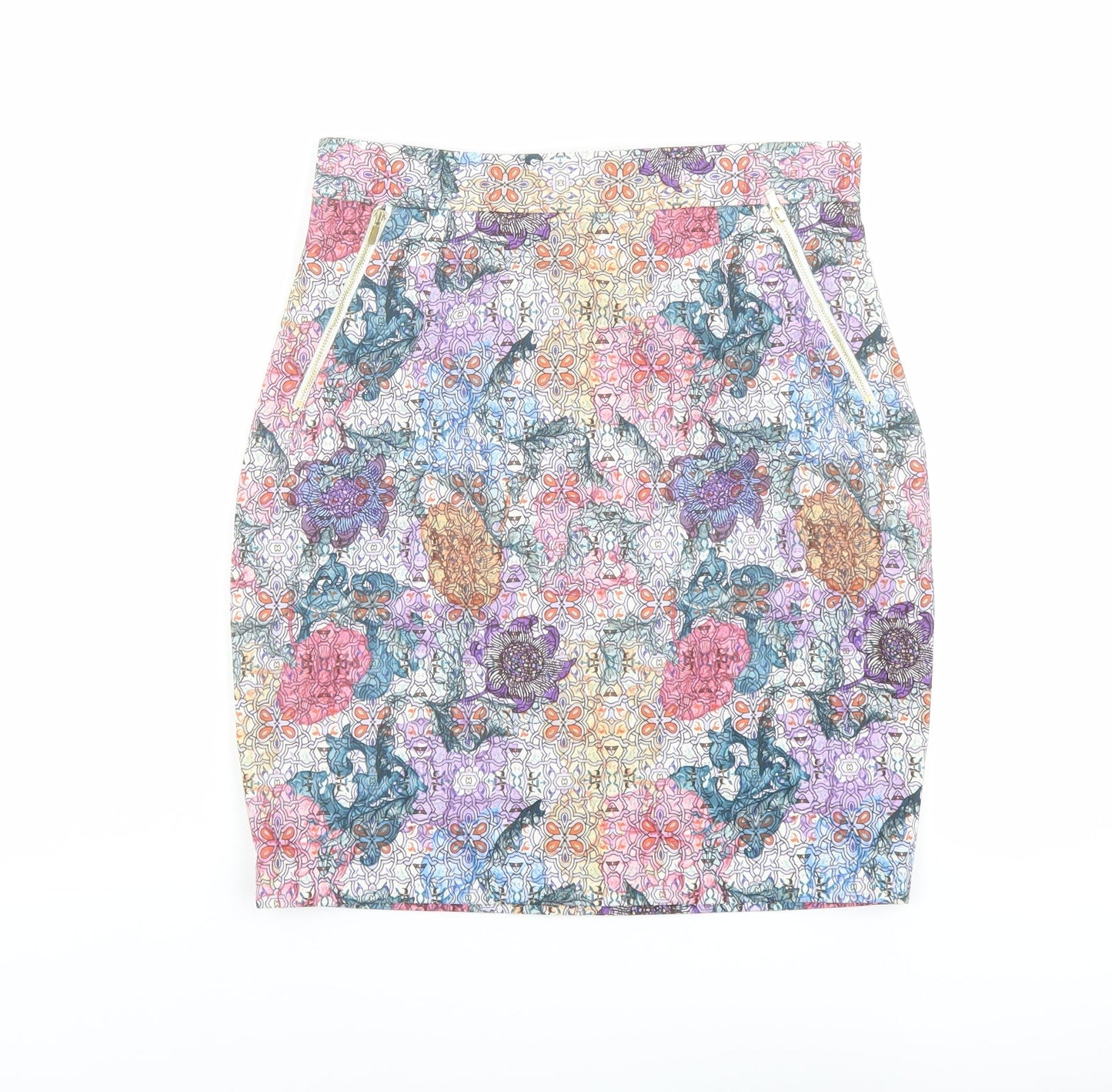 H&M Womens Multicoloured Geometric Polyester Straight & Pencil Skirt Size 12 Zip