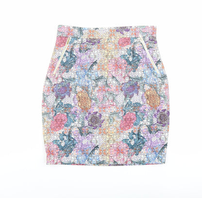 H&M Womens Multicoloured Geometric Polyester Straight & Pencil Skirt Size 12 Zip