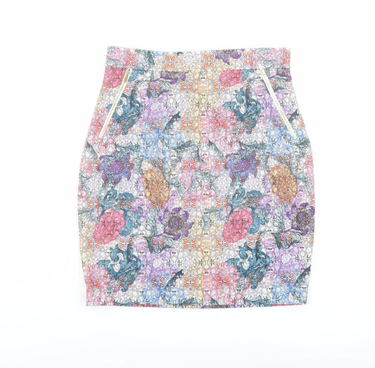 H&M Womens Multicoloured Geometric Polyester Straight & Pencil Skirt Size 12 Zip
