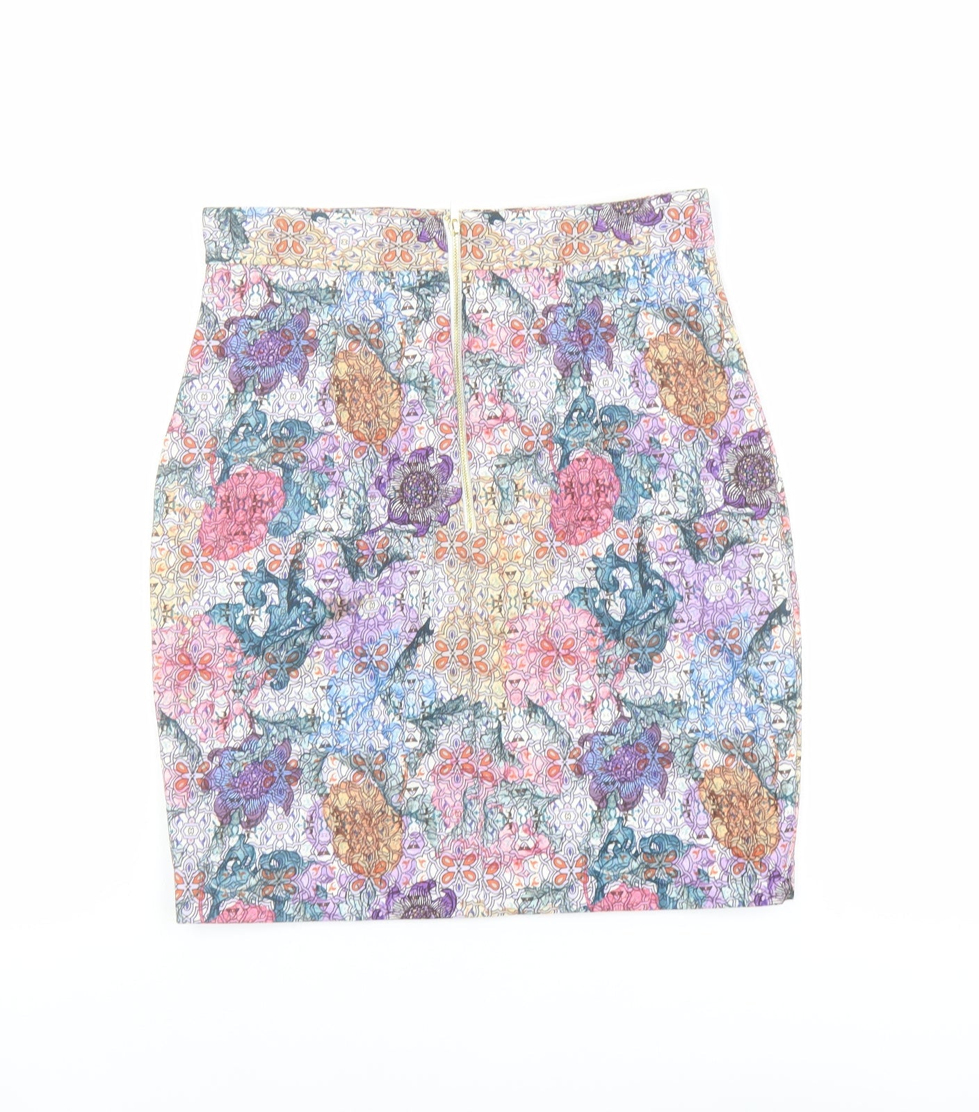 H&M Womens Multicoloured Geometric Polyester Straight & Pencil Skirt Size 12 Zip