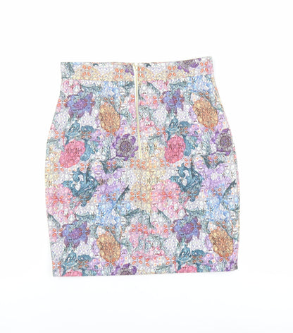 H&M Womens Multicoloured Geometric Polyester Straight & Pencil Skirt Size 12 Zip