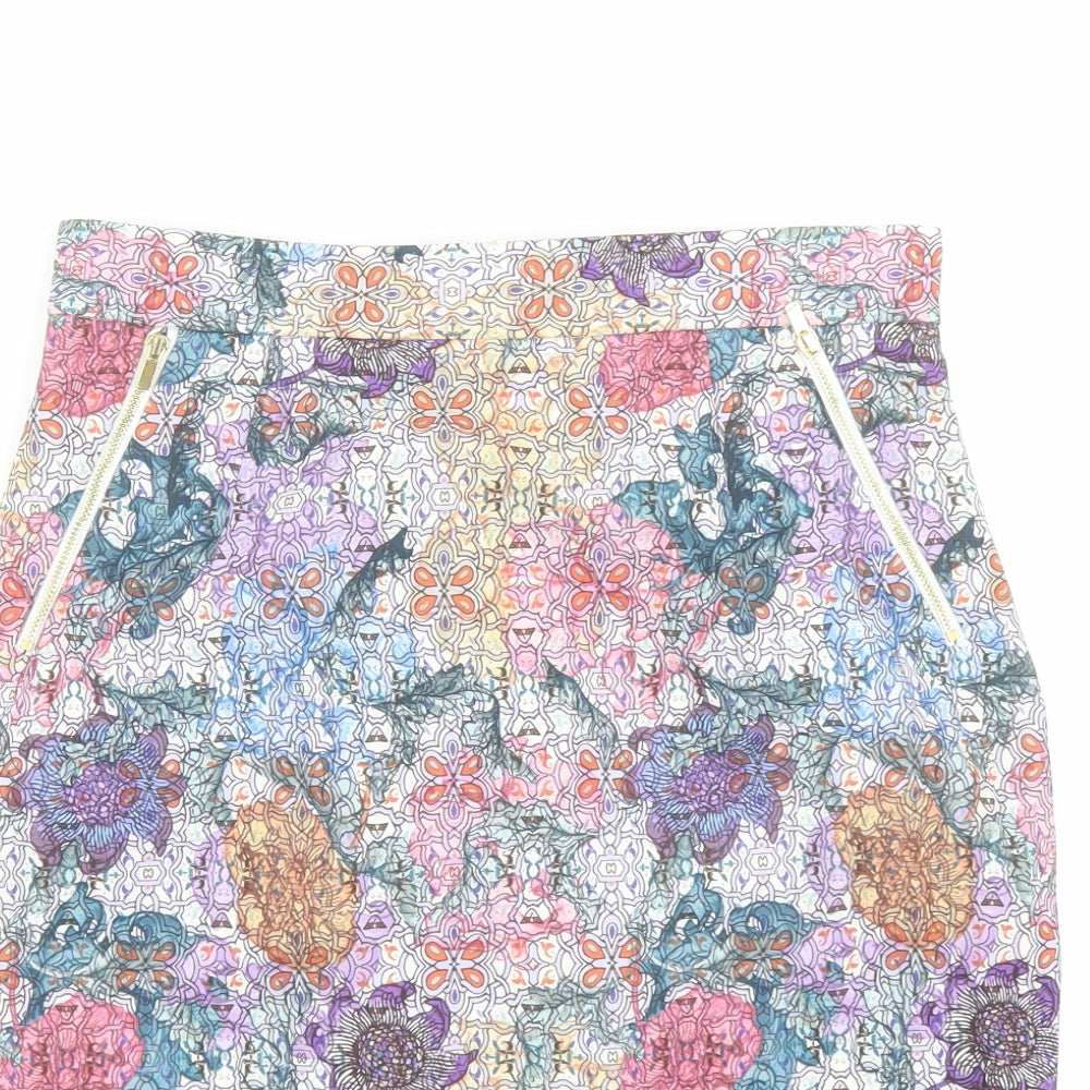 H&M Womens Multicoloured Geometric Polyester Straight & Pencil Skirt Size 12 Zip