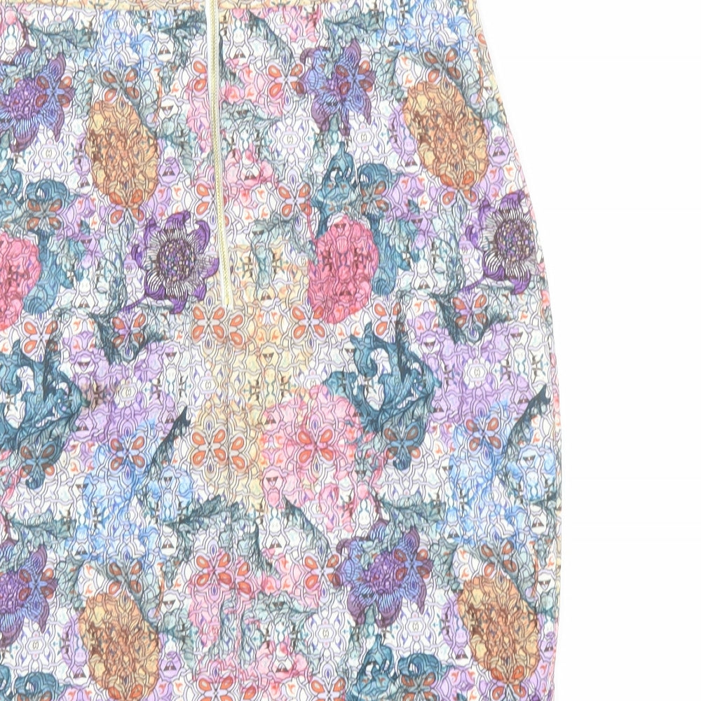 H&M Womens Multicoloured Geometric Polyester Straight & Pencil Skirt Size 12 Zip