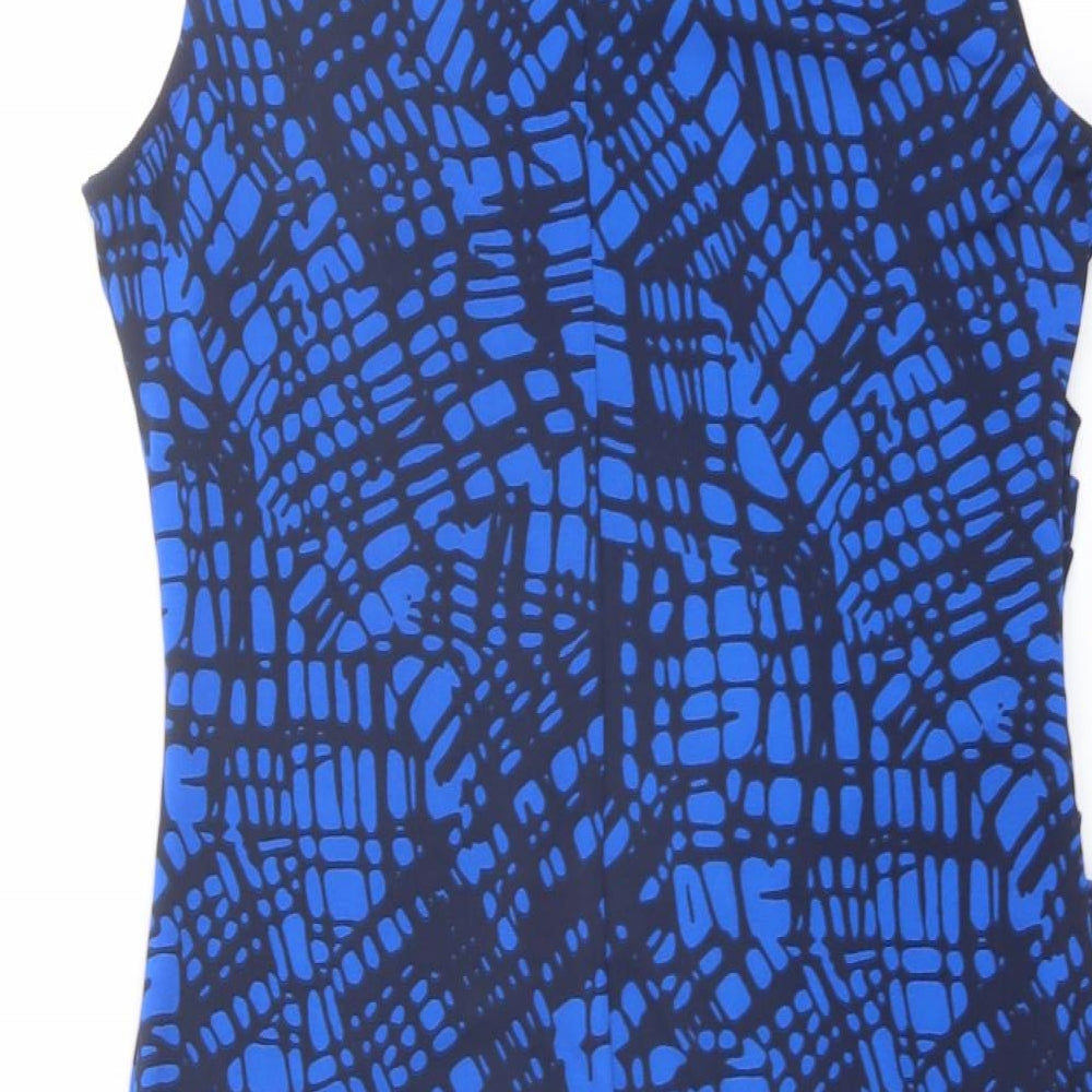 NEXT Womens Black Geometric Polyester Tank Dress Size 14 Round Neck Button