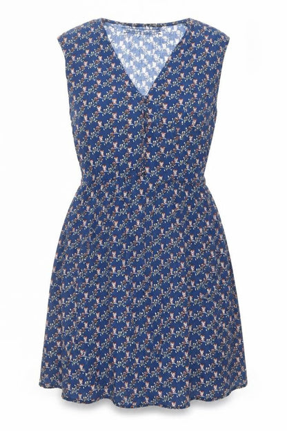 Zara Womens Blue Geometric Polyester A-Line Size S V-Neck Button - Owls
