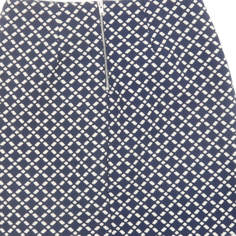 New Look Womens Blue Geometric Polyester A-Line Skirt Size 6 Zip