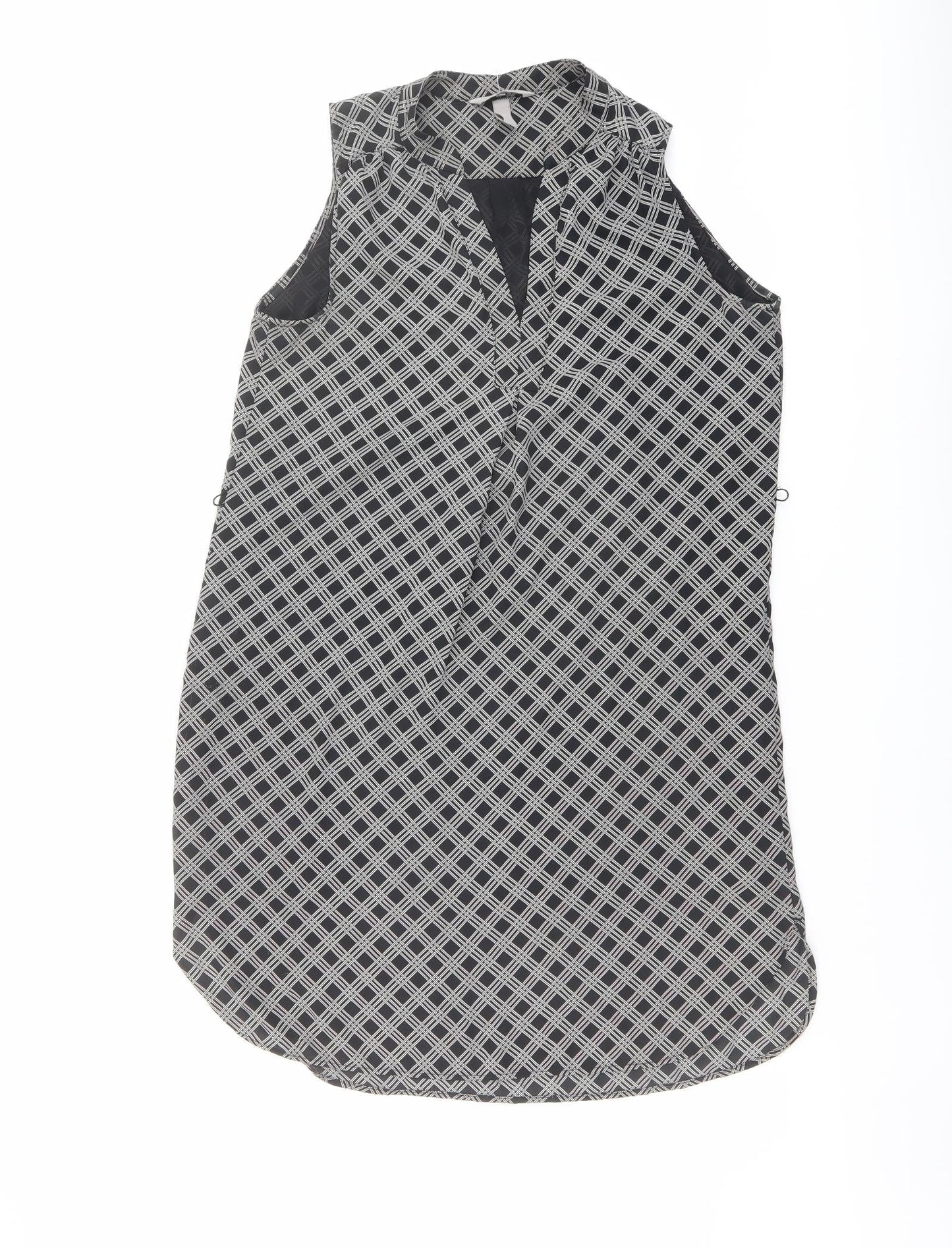 H&M Womens Black Geometric Polyester A-Line Size 12 V-Neck Pullover