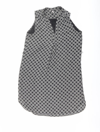 H&M Womens Black Geometric Polyester A-Line Size 12 V-Neck Pullover