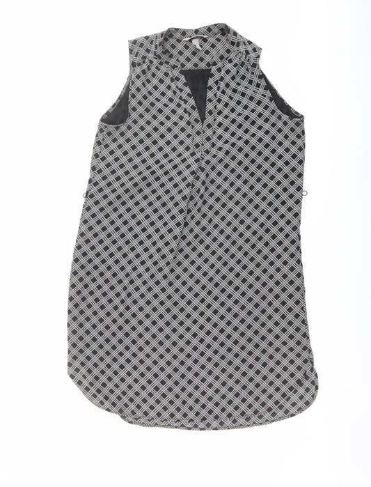 H&M Womens Black Geometric Polyester A-Line Size 12 V-Neck Pullover