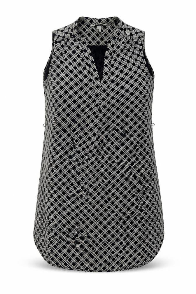 H&M Womens Black Geometric Polyester A-Line Size 12 V-Neck Pullover