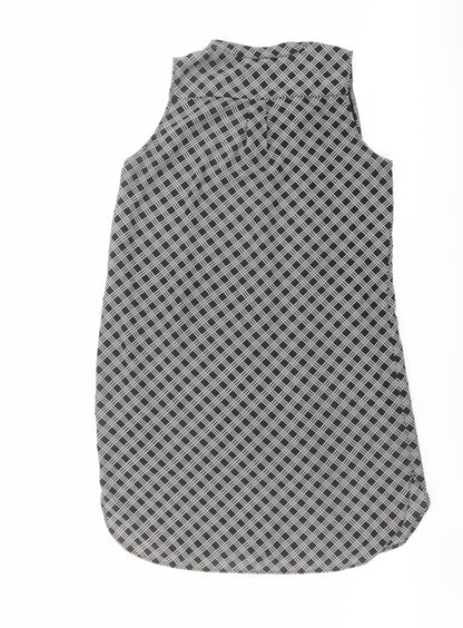 H&M Womens Black Geometric Polyester A-Line Size 12 V-Neck Pullover