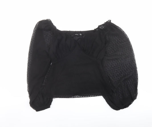 Boohoo Womens Black Polyester Basic Blouse Size 10 V-Neck - Sheer Sleeves