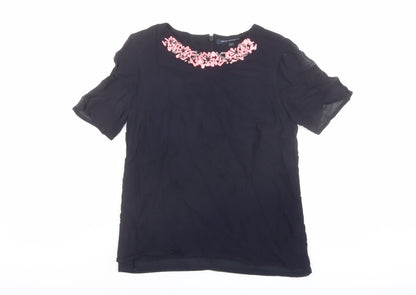 French Connection Womens Blue Viscose Basic Blouse Size 8 Boat Neck - Embellished Neckline