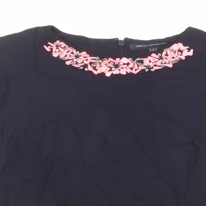 French Connection Womens Blue Viscose Basic Blouse Size 8 Boat Neck - Embellished Neckline