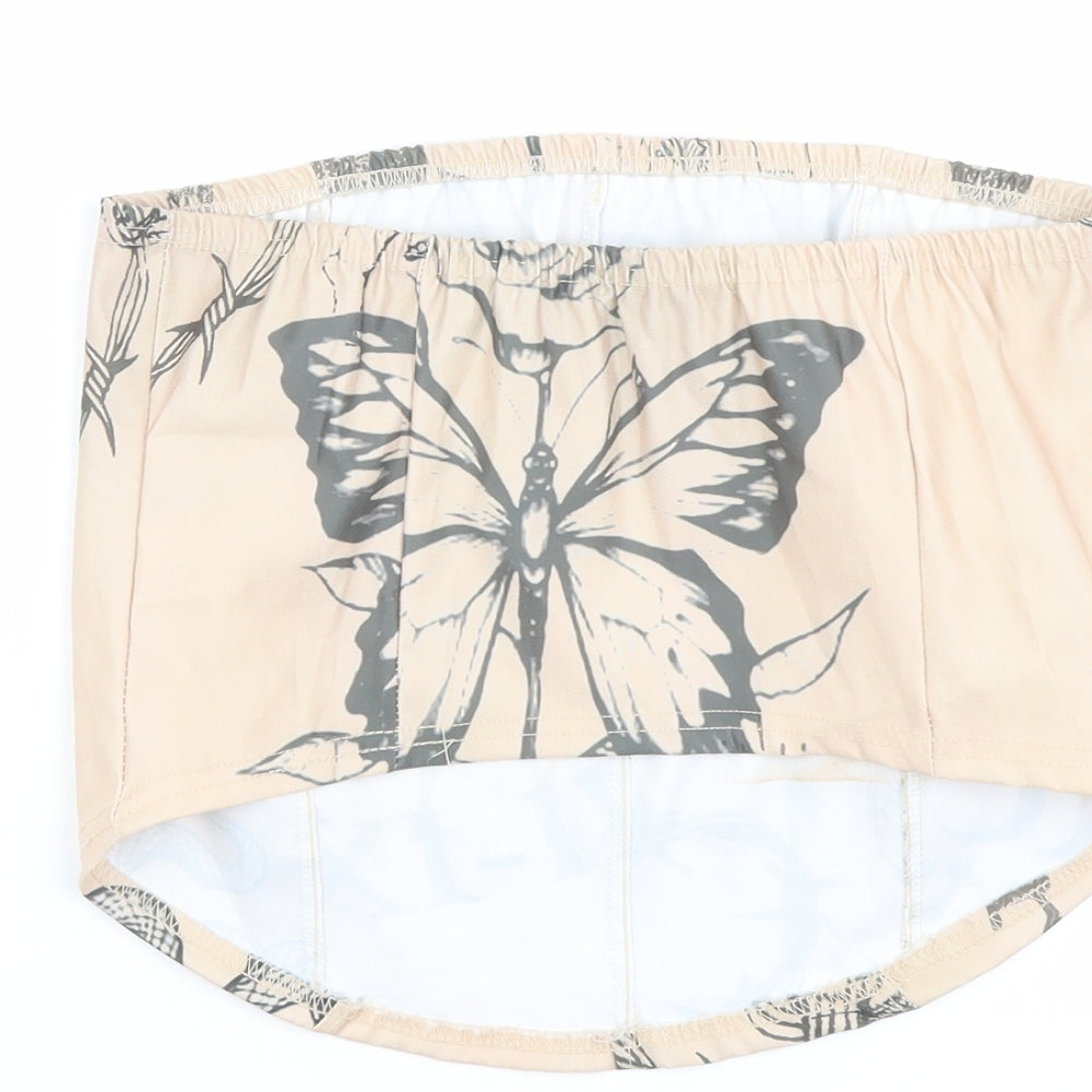Womens UK Size 14 PRETTYLITTLETHING Beige Cropped Blouse