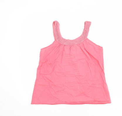 Great Plains Womens Pink Polyester Basic Tank Size S Scoop Neck - Crochet Detail