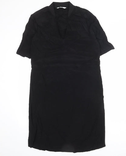 YAYA Womens Black Viscose A-Line Size 8 V-Neck Pullover