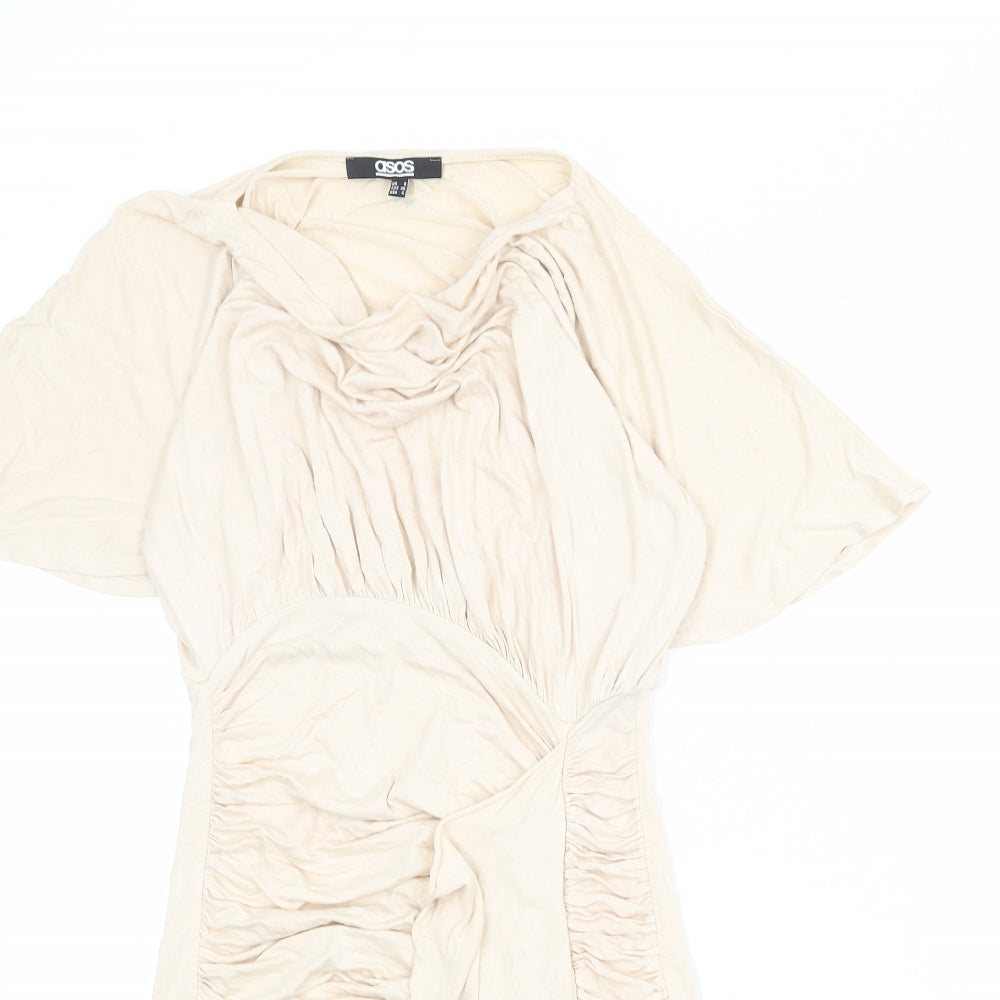 ASOS Womens Beige Viscose Mini Size 8 Cowl Neck Pullover
