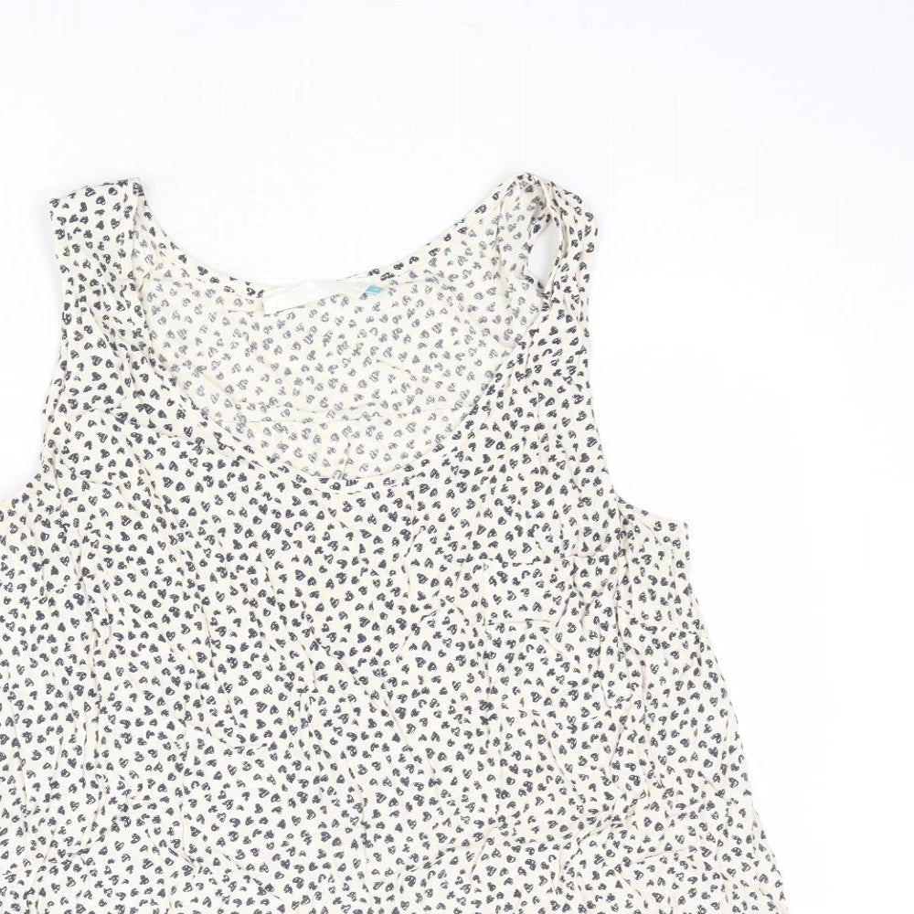 John Lewis Womens Beige Geometric Viscose Basic Tank Size 14 V-Neck - Heart Pattern