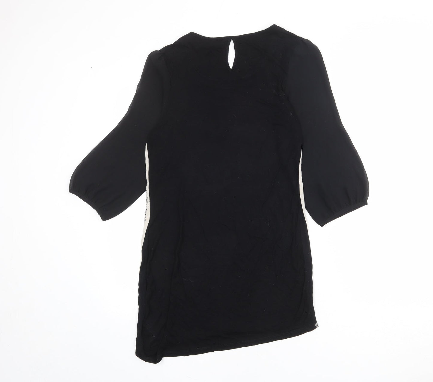 NEXT Womens Black Geometric Viscose Sheath Size 10 Round Neck Button