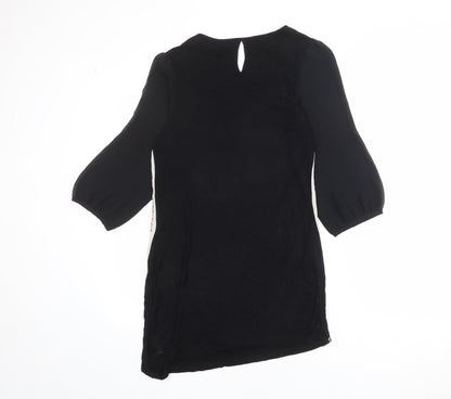 NEXT Womens Black Geometric Viscose Sheath Size 10 Round Neck Button