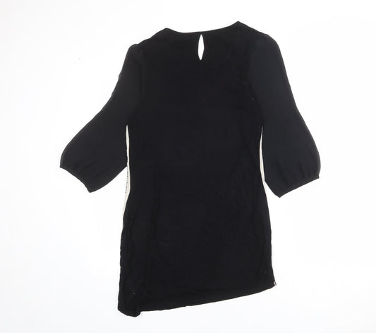 NEXT Womens Black Geometric Viscose Sheath Size 10 Round Neck Button