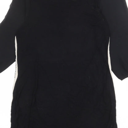 NEXT Womens Black Geometric Viscose Sheath Size 10 Round Neck Button