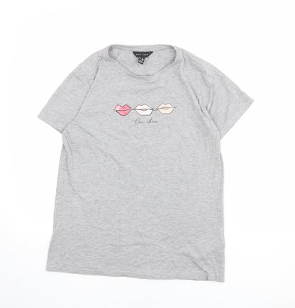 Womens UK Size 10 New Look Grey Basic T-Shirt