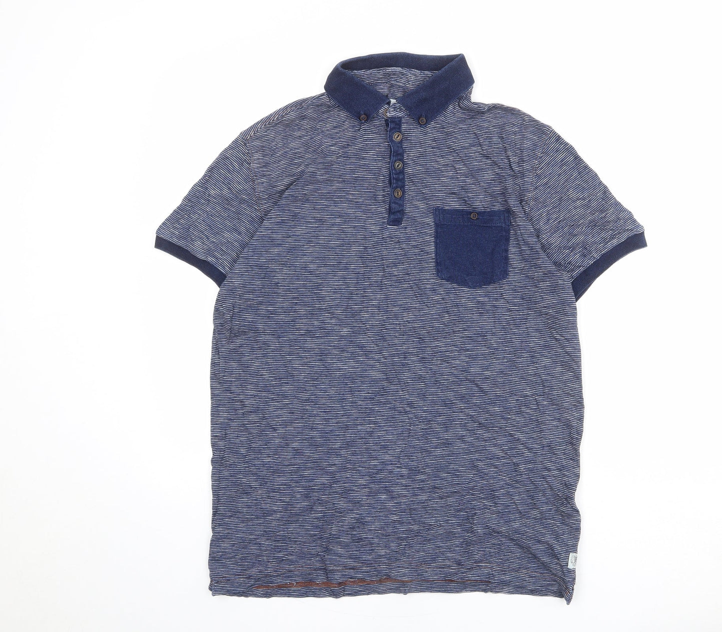 NEXT Mens Blue Striped 100% Cotton Polo Size M Collared Button