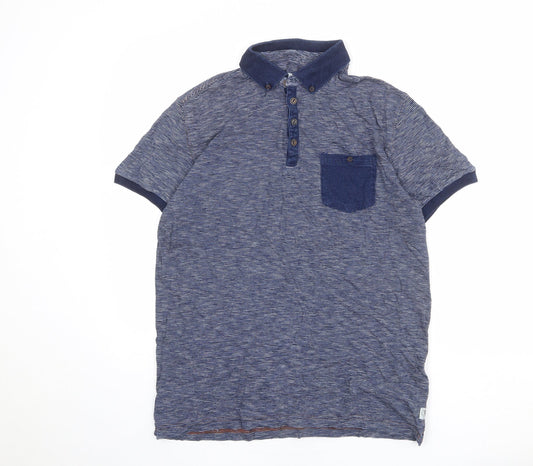 NEXT Mens Blue Striped 100% Cotton Polo Size M Collared Button