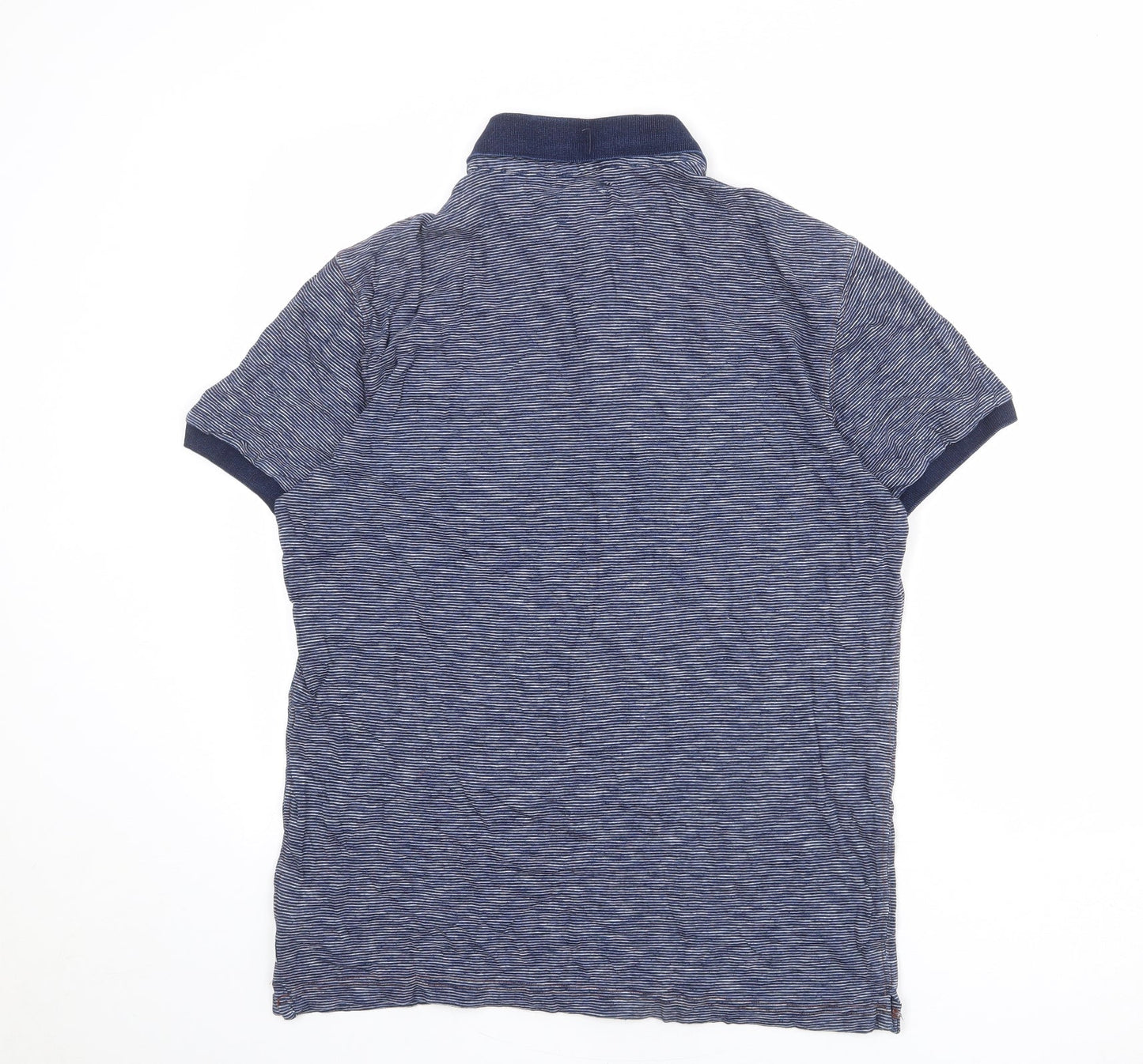 NEXT Mens Blue Striped 100% Cotton Polo Size M Collared Button