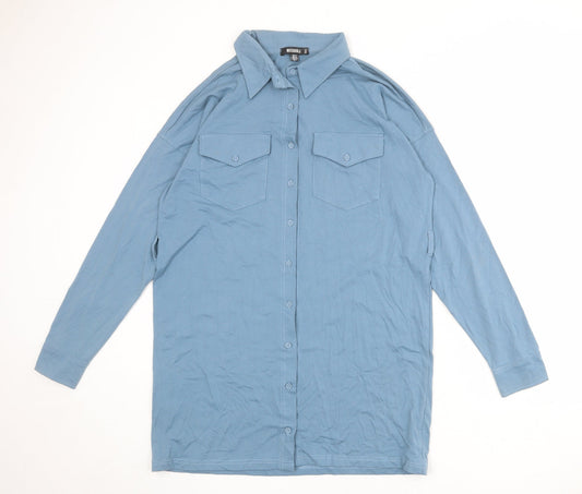 Missguided Womens Blue Polyester Shirt Dress Size 12 Collared Button