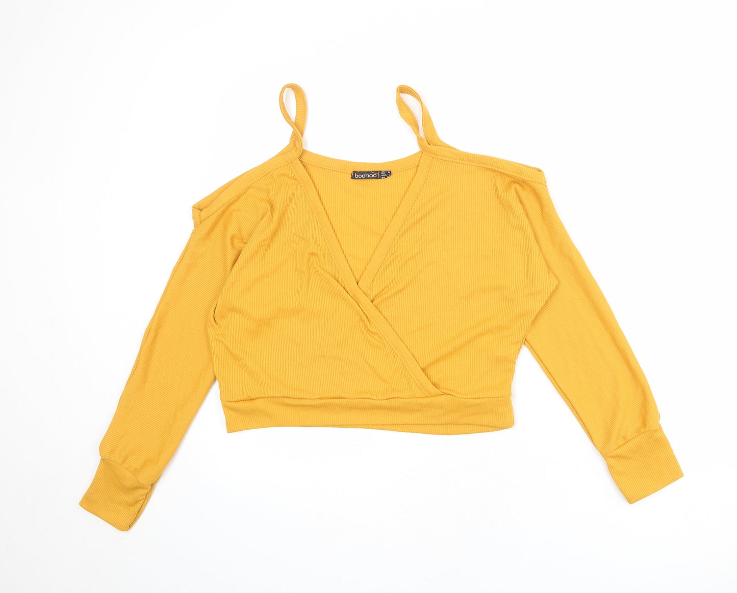 Boohoo Womens Orange Polyester Basic Blouse Size 8 V-Neck - Ribbed