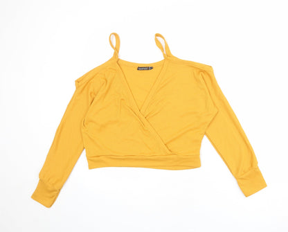 Boohoo Womens Orange Polyester Basic Blouse Size 8 V-Neck - Ribbed