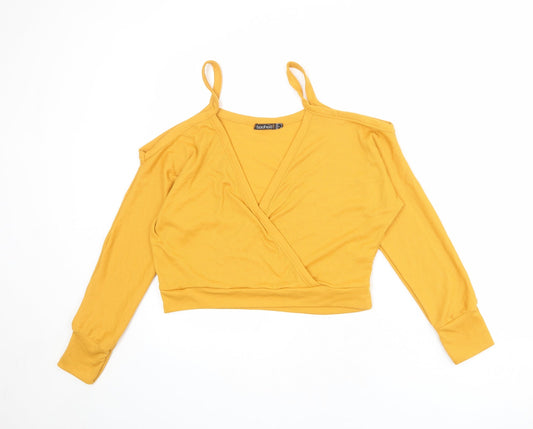 Boohoo Womens Orange Polyester Basic Blouse Size 8 V-Neck - Ribbed