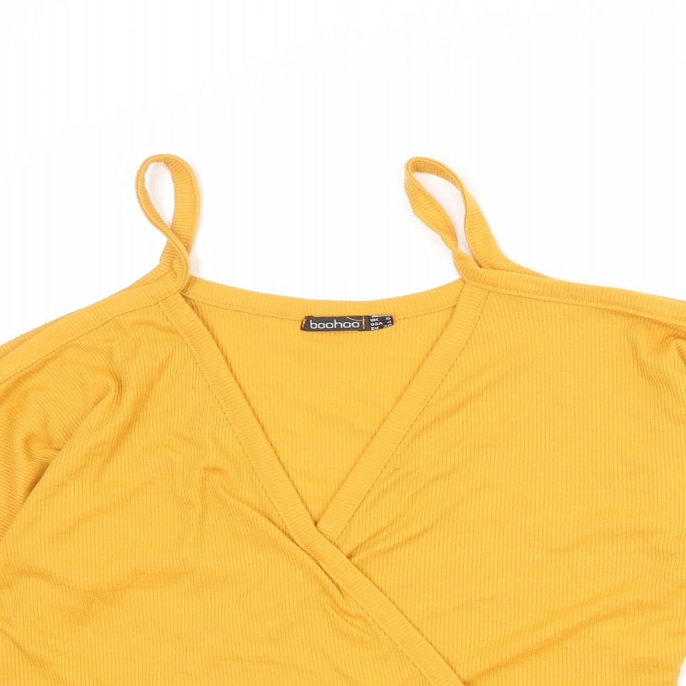 Boohoo Womens Orange Polyester Basic Blouse Size 8 V-Neck - Ribbed