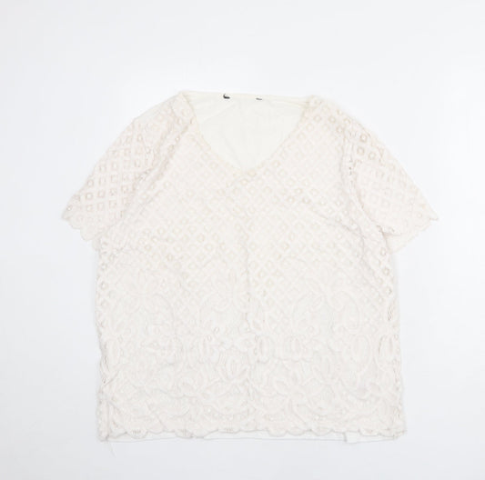 Bonmarché Womens Ivory Polyester Basic Blouse Size 20 V-Neck